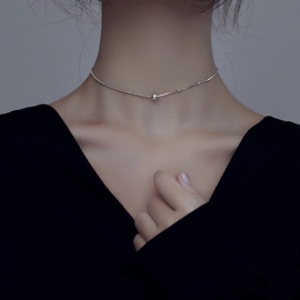 925 Sterling Silver Snake Bone Chain Simple Short Style Temperament Round Bead Collar Chain Neckchain Women's Fashion Jewelry