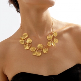 Exaggerated Leaf Pendant Choker Necklace for Women Vintage Adjustable Box Chain Collares Grunge Jewelry Steampunk Men